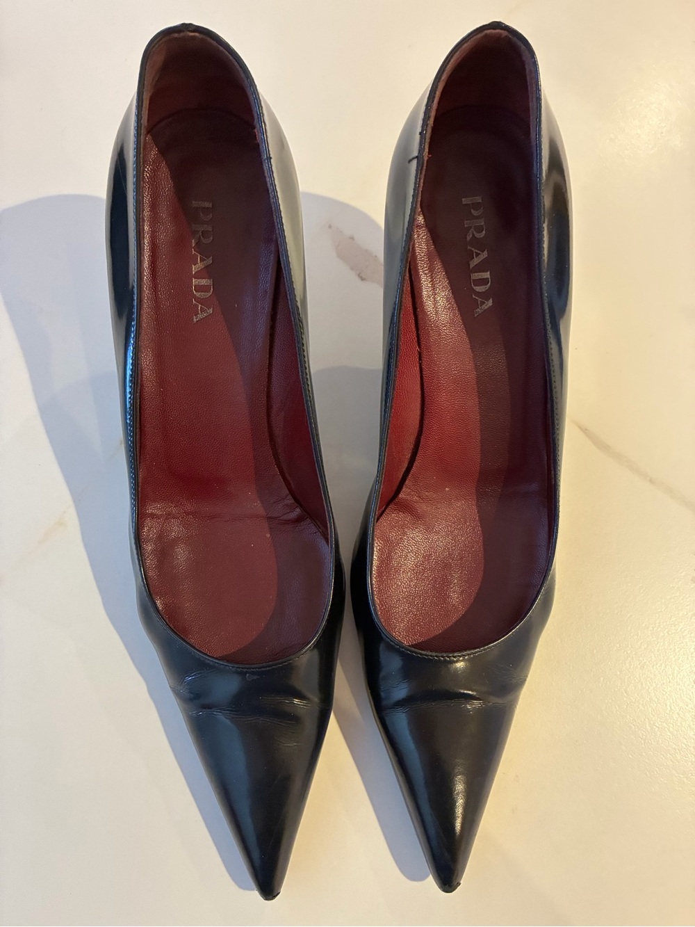 Prada Black Patent Pointed-Toe Pumps
